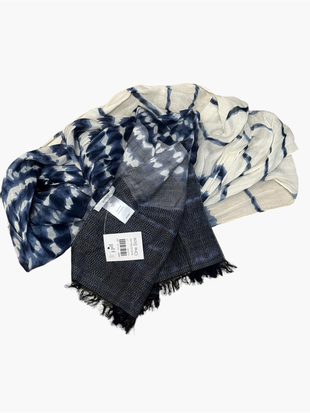 NWT J.Jill Pure Jill Blue White Ombre Dip Dye Fringe Scarf One Size
